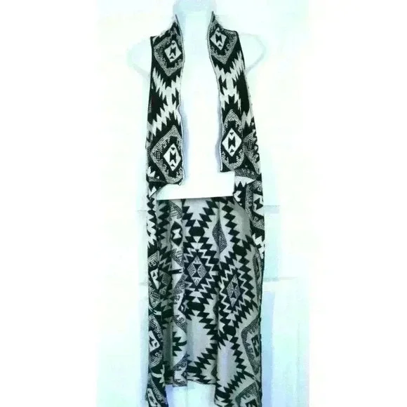 Timing duster open cardigan vest Small / Medium tribal festival black beige - Picture 1 of 9